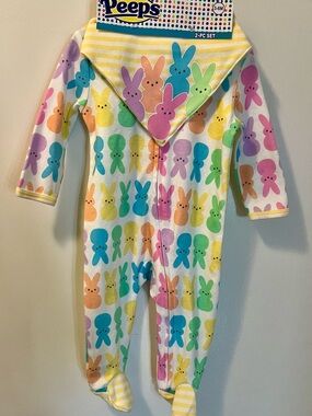 Peeps Pastel Bunny Print Baby Footed One-Piece with Bib - Multi